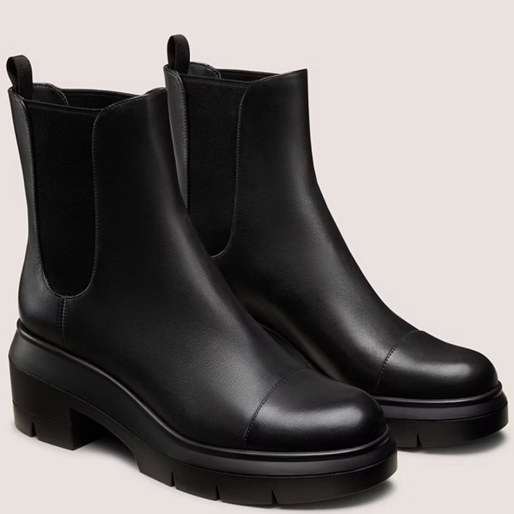 Black Friday Sale Until 12/2 - Stuart Weitzman Black Leather Lug Boots Size 8.5